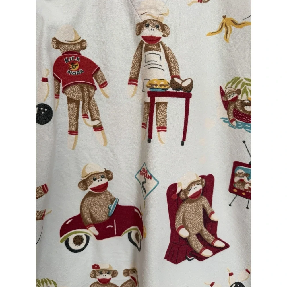 Nick & Nora Sock Monkey Pajama Top Sleepwear Womens‎ S Blue Whimsical Loungewear